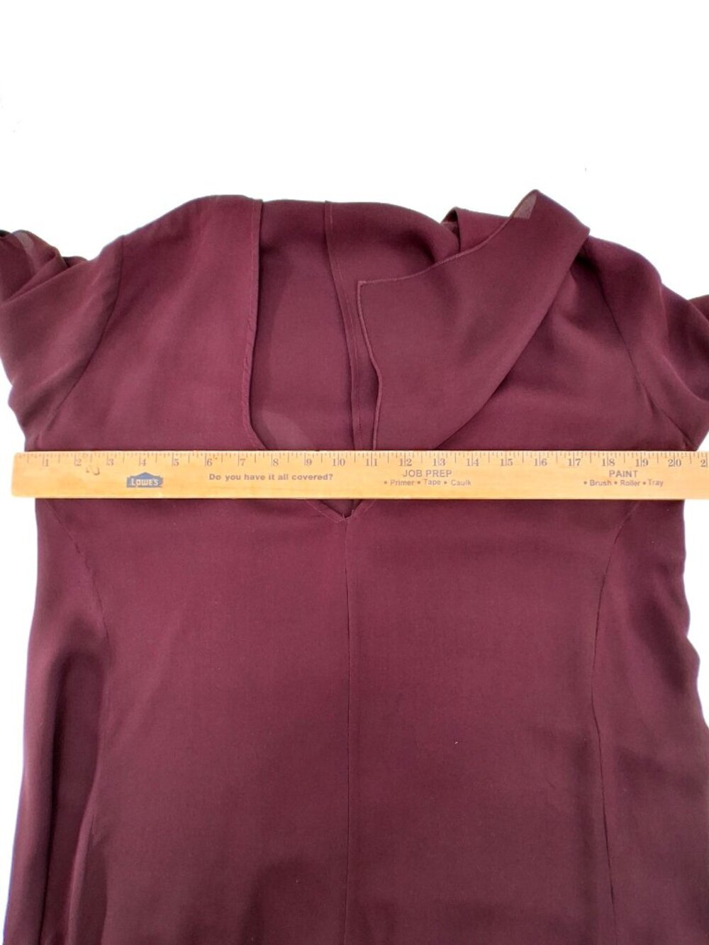 Morgane Le Fay Burgundy Silk Asymmetric V-Neck Draped Handkerchief Hem Dress M - Picture 12 of 15